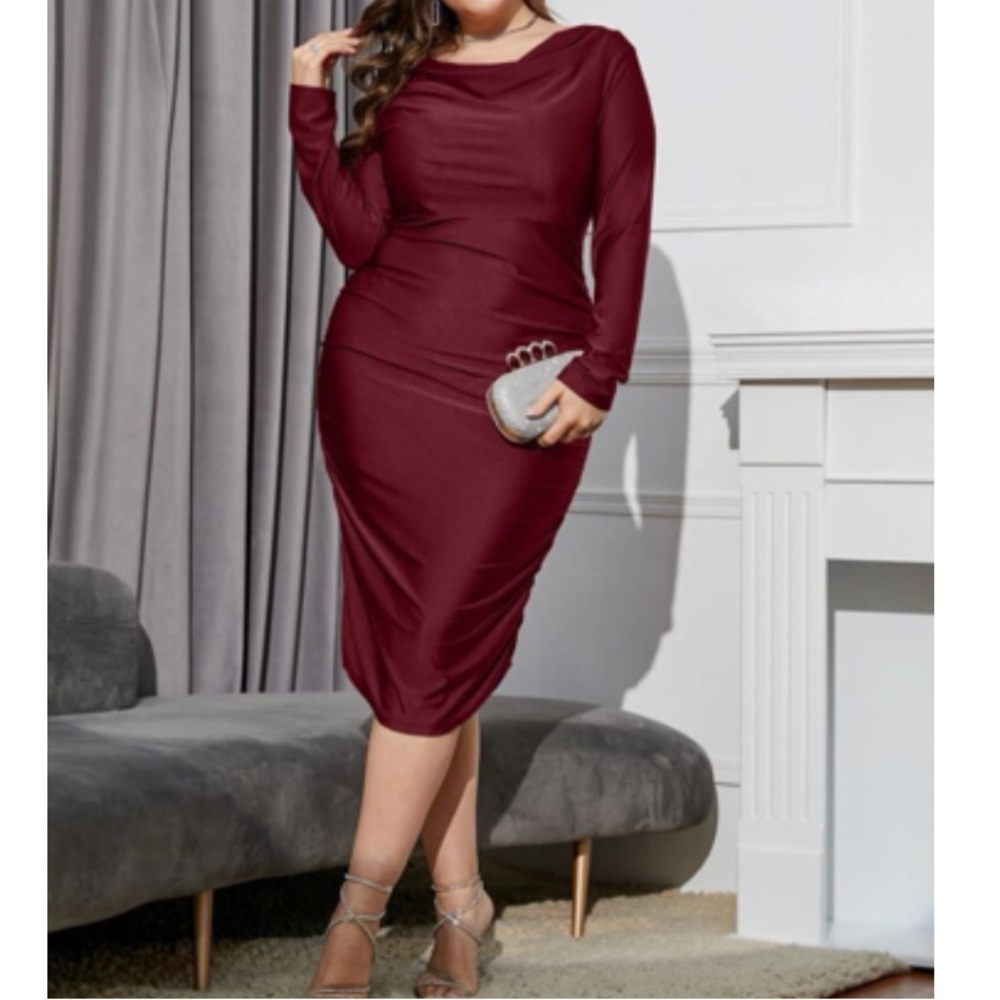 Luxe plus size draped collar bodycon dress